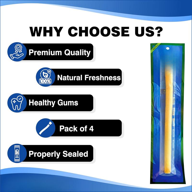 Stick Natural Toothbrush,  Sticks for Teeth Whitening, Organic Natural Sticks for Humans Vacuum Sealed Toothbrushes, for Healthy Gums, Teeth, Fresher Breath (4)