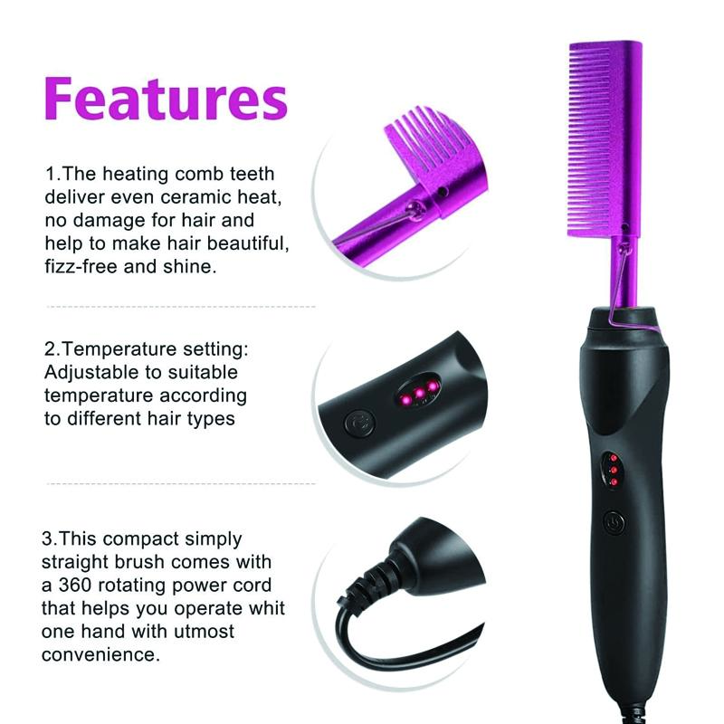 27 Counts Ceramic Hot Comb Hair Straightener for Wigs and Natural Hair - Curling Iron and Pressing Comb Kit for Silky Styles