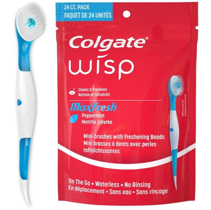 Colgate Max Fresh Wisp Disposable Mini Travel Toothbrushes, Peppermint - 24 Count