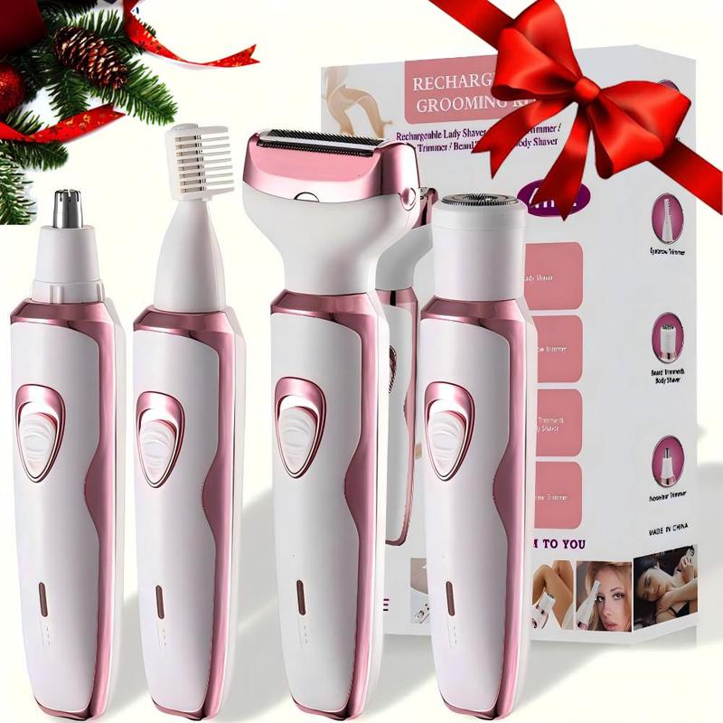 4 in 1 Electric Shaver, 1 Box Rechargeable Comfort Hair Removal Tool & Accessories, Epilator Hair, Portable Wet and Dry Use Hair Removal Tool for Face, Nose, Legs, Armpit, Bikini, Christmas Gift