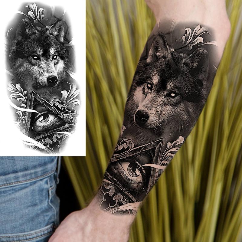 Wolf Pattern Temporary Tattoo Sticker, 8 Counts set Fake Hands Tattoo Sticker, Waterproof Body Decoration for Women & Men, Fake Tattoo, Christmas Gift