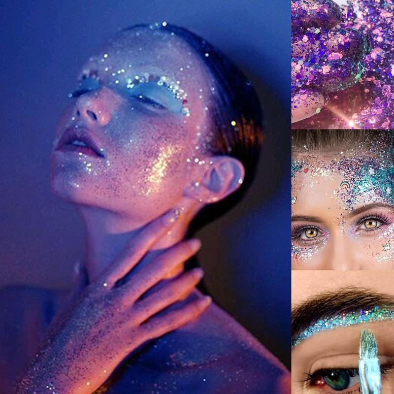 Color Changing Glitter Gel, Long Lasting Body Glitter Gel, Sparkling Makeup Gel for Face Hair Eyes Lips Body, Cosmetic Festival Party Accessories, Christmas Gift