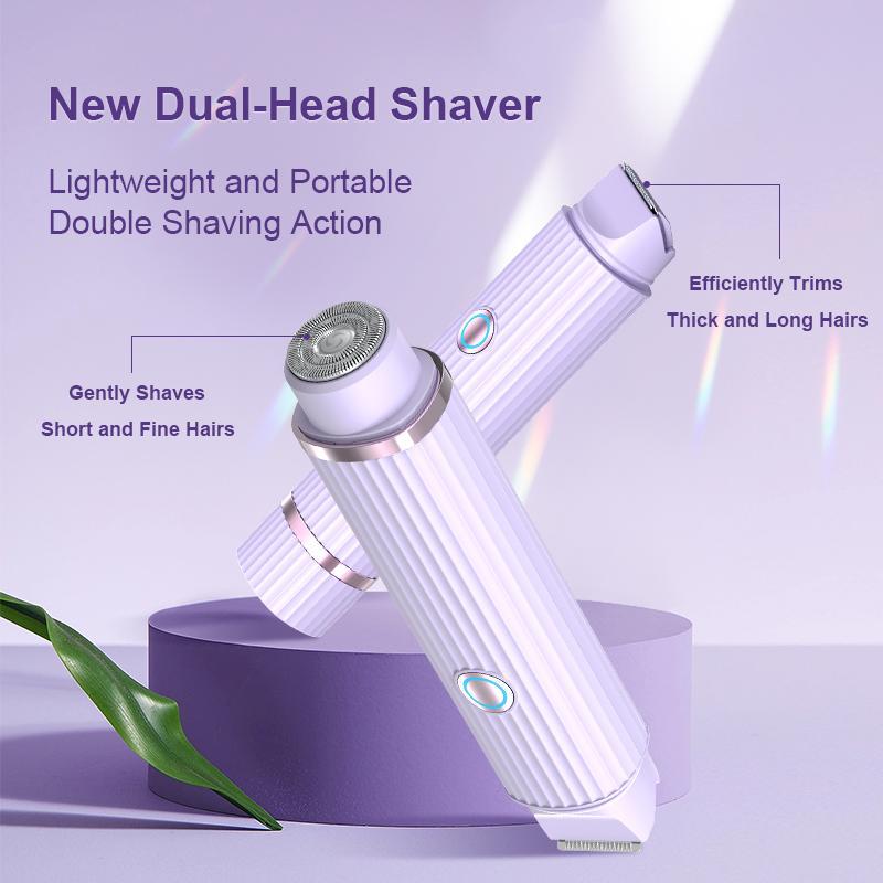 2 in 1 Electric Shaver for Women, 1 Set Rechargeable Face Hair Trimmer for Women, Waterproof Hair Removal Tool for Body, Face, Legs