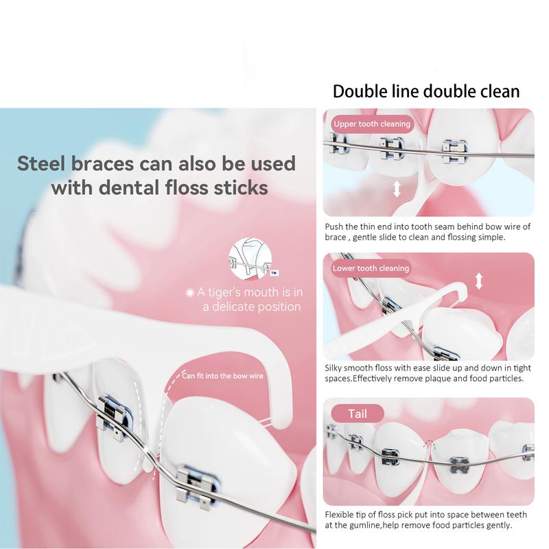 Flosser for Braces, Orthodontic Floss Picks, Twin-line Flosser Deep Clean,  Care Floss Picks-50 Counts in Portable box, Oral Hygiene Cleanser, Flossing Comfort Oral Care Floss Picks with Case Floss Picks with Case