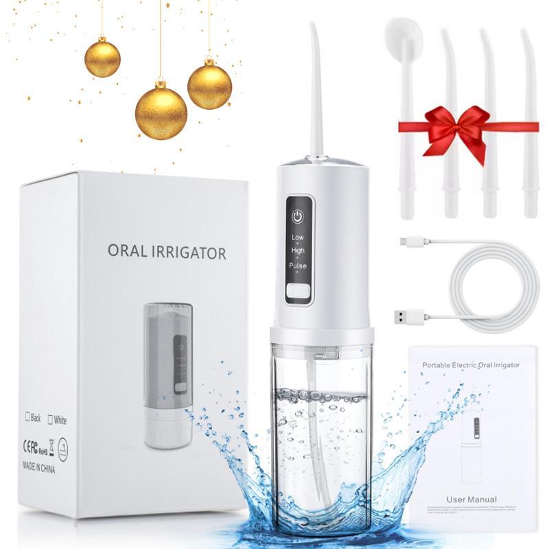 Portable Rechargeable Oral Irrigator, 1 Box 240ML Electric High-pressure Oral Irrigator with 4 Counts Nozzles, Water Flosser for Teeth, Electric Teeth Cleaner, Daily Water Flosser for Home & Travel, Gift for Christmas, Winter Gift