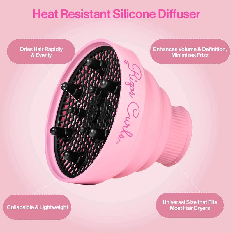 Pink Collapsible Hair Diffuser for Drying Curls Silicone Lightweight