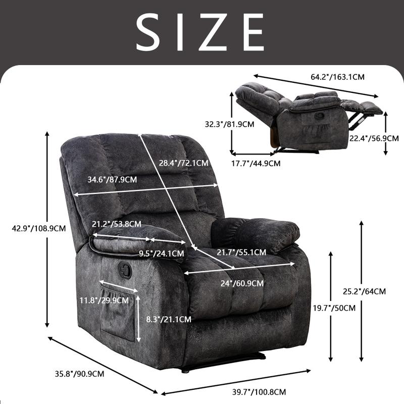 EBELLO Overstuffed Massage Recliner with Heat and Vibration, Soft Fabric Manual Reclining Chairs with Side Pocket for Living Room