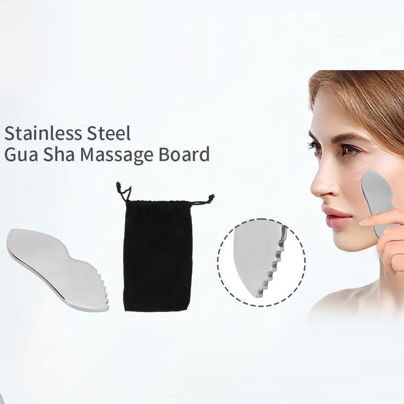 Stainless Steel Gua Sha Massage Board, Face Skin Care Massage Scraper Tool, Manual Gua Sha Lymphatic Drainage Massage Tool for Face, Neck and Around Lips with Storage Bag