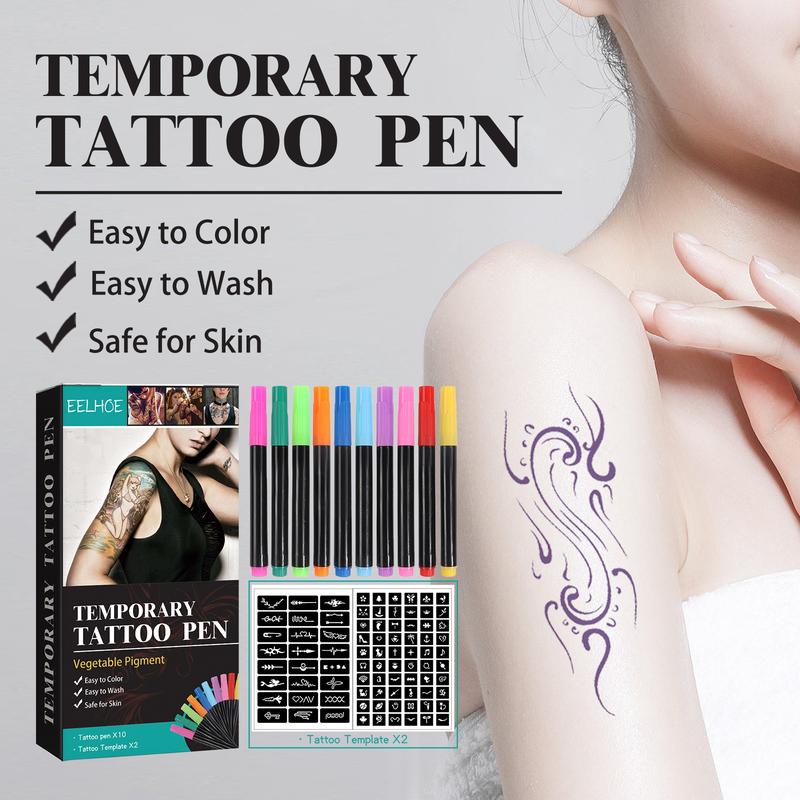 Temporary Tattoo Pen Set Face Arm Body Multi-color Painting DIY Makeup Graffiti Decoration Tattoo Pen DIY Template Temporary Tattoo Show Personality Enhance Charm