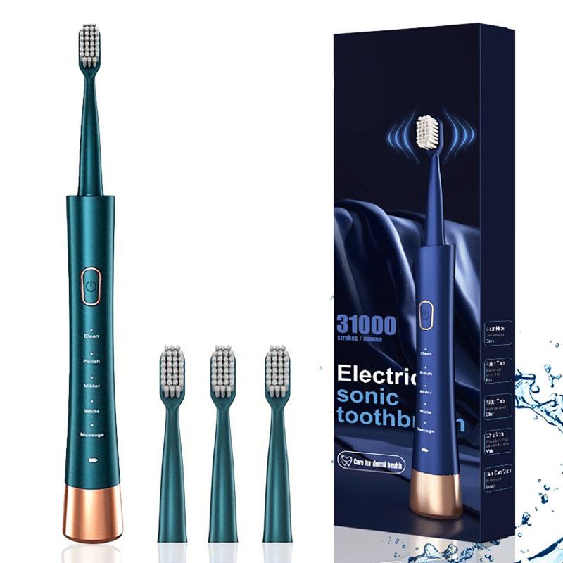 USB Rechargeable Electric Toothbrush, 1 Set 5 Modes Electric Toothbrush & 4 Counts Replacement Brush Heads, Oral Care Tool for Women and Men, Christmas, Fall, Winter Gift, Christmas Gift