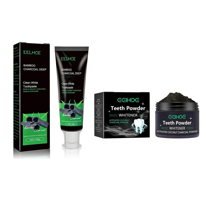 Bamboo Charcoal Deep Cleansing Toothpaste & Tooth Powder Set, 2 Boxes Oral Care Toothpaste & Tooth Powder, Daily Teeth Care Products