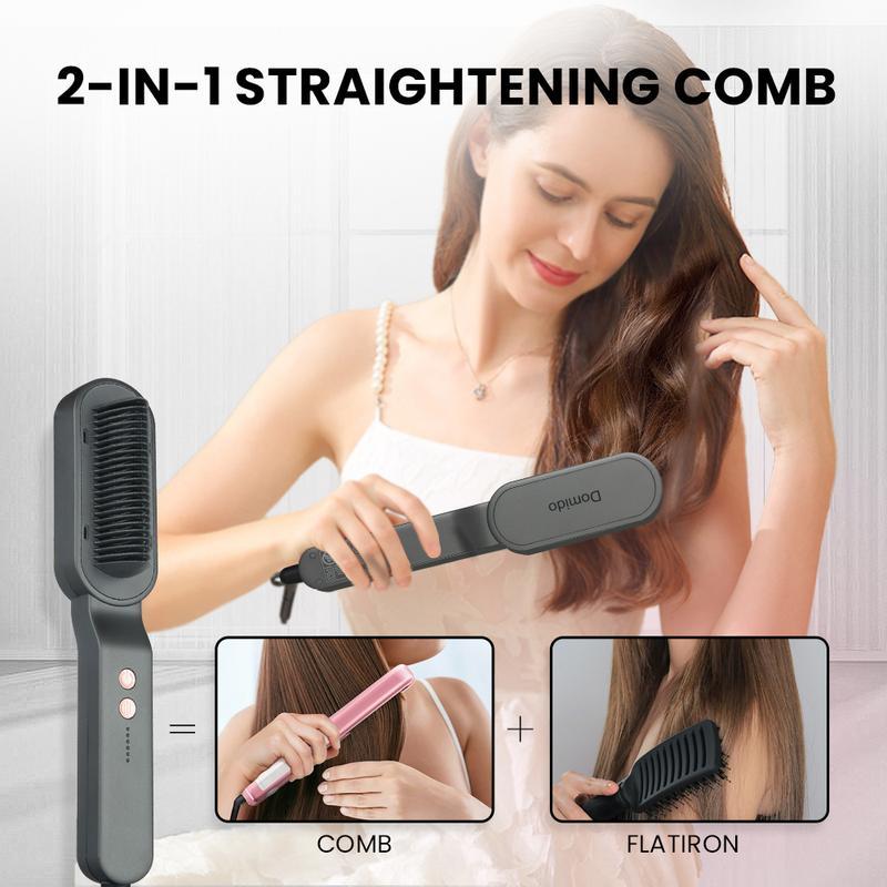 DOMIDO Ultimate Negative Ion Hair Straightener Comb - Frizz-Free, Smooth Hair with 5 Temp Settings & Dual Voltage Comfort straightening brush flatiron affordable hot comb hairstraightenerbrush