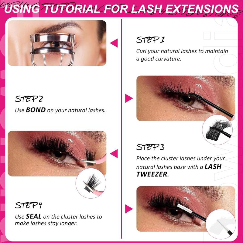 Lash Clusters Kit Fluffy 80D 100D Individual Lashes D Curl Cluster Eyelash Extensions 10-18mm DIY Lash Extension Kit Lash Bond and Seal Waterproof, Lash Applicator, Thick False Eyelashes Kit