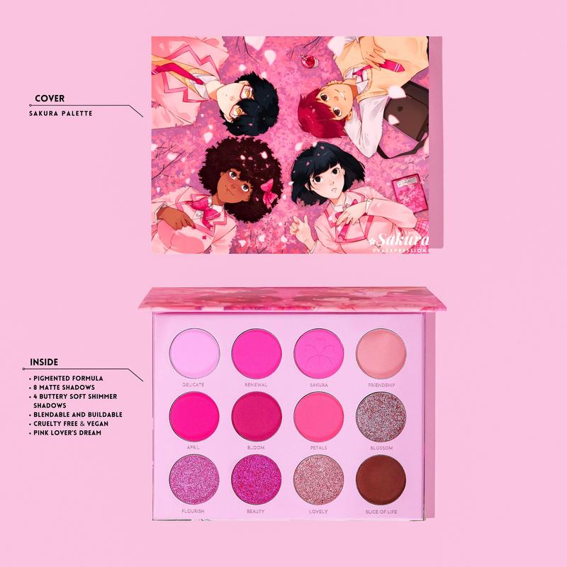 The Sakura Palette, Pink eyeshadow, Pigmented Mattes, Duochrome shimmer, Anime Makeup palette Cherry Color