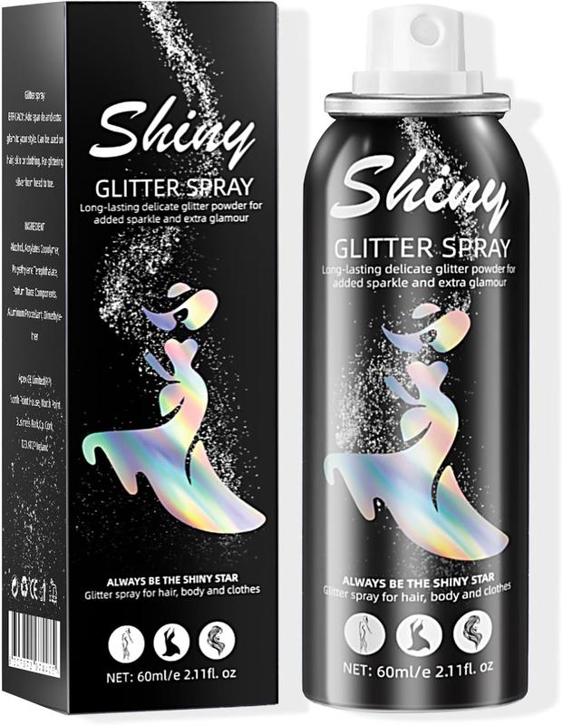 HANYWIL Body Glitter, Body Glitter Spray, Glitter Spray for Hair and Body, Long-Lasting and Quick-Drying Silver Glitter Hairspray Suitable for Stage, Festival Rave and Makeup Prom 2.11 Fl Oz