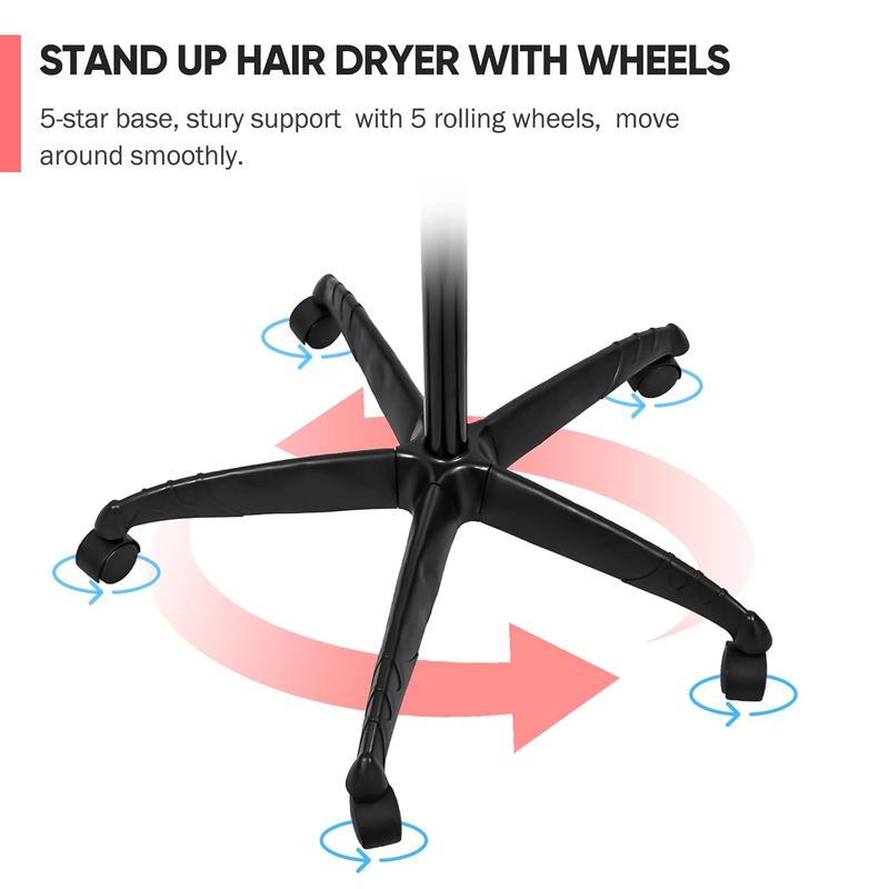 Stand Up Hair Dryer 1300W Adjustable Floor Hooded Bonnet Hair Dryers with Rolling Wheels Professional Salon Equipment for Beauty Home Hair Drying