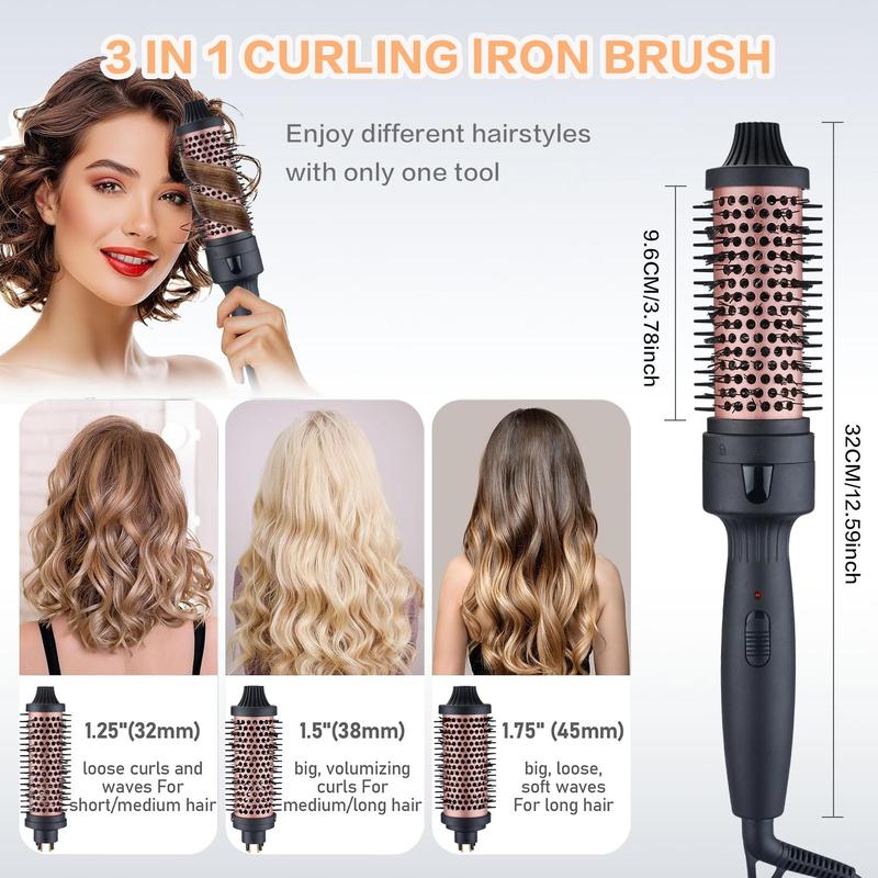 3 in 1 Curling Iron Brush, 1 Set Constant Temperature Hair Curling Wand with Replacement Heads, Hair Styling Tool for Home Salon Use, Christmas Gift