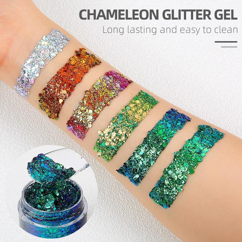 Color Changing Glitter Gel, Long Lasting Body Glitter Gel, Sparkling Makeup Gel for Face Hair Eyes Lips Body, Cosmetic Festival Party Accessories, Christmas Gift