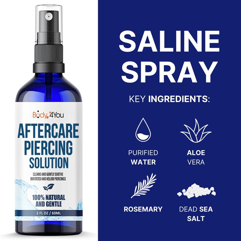 Natural Piercing Aftercare Spray – Fast Healing for Ear, Nose & Body | Pure Saline Solution, 2oz