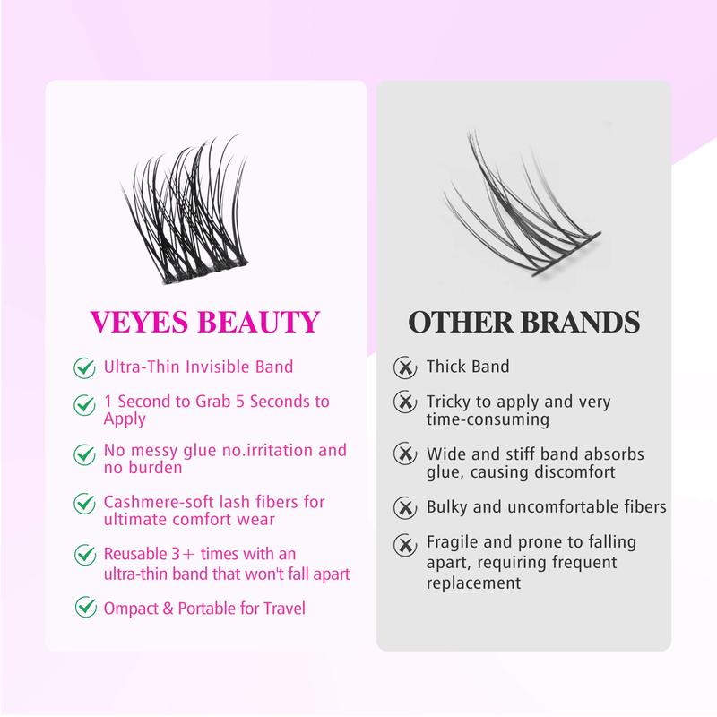 Veyesbeauty Dreamy 10mm-18mm Cluster Lash Single Length Refill & Replacement OptionFor Mixed Length Invisible Band Lashes Eyelashes Newbie's Five-Second Volume Wispy Soft Comfortable Mini Tray Makeup Cosmetic for Self Application at Home