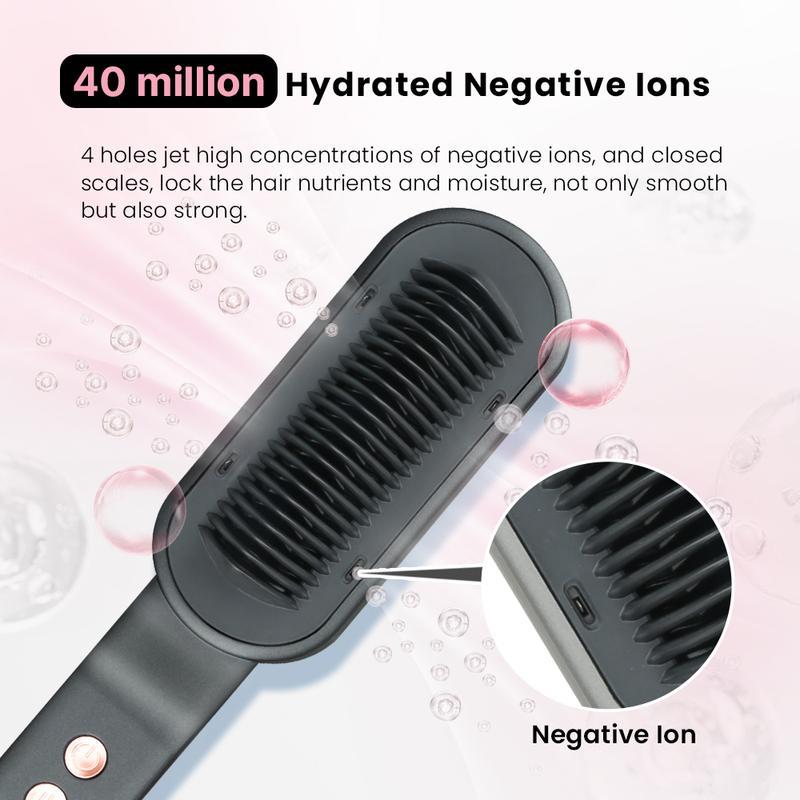 DOMIDO Ultimate Negative Ion Hair Straightener Comb - Frizz-Free, Smooth Hair with 5 Temp Settings & Dual Voltage Comfort straightening brush flatiron affordable hot comb hairstraightenerbrush