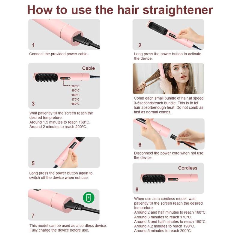 Hair Straightening Comb, 1 Count 5 Temperature Adjustment Hair Straightener with LED Display, Professional Hair Styling Tool for Home & Travel