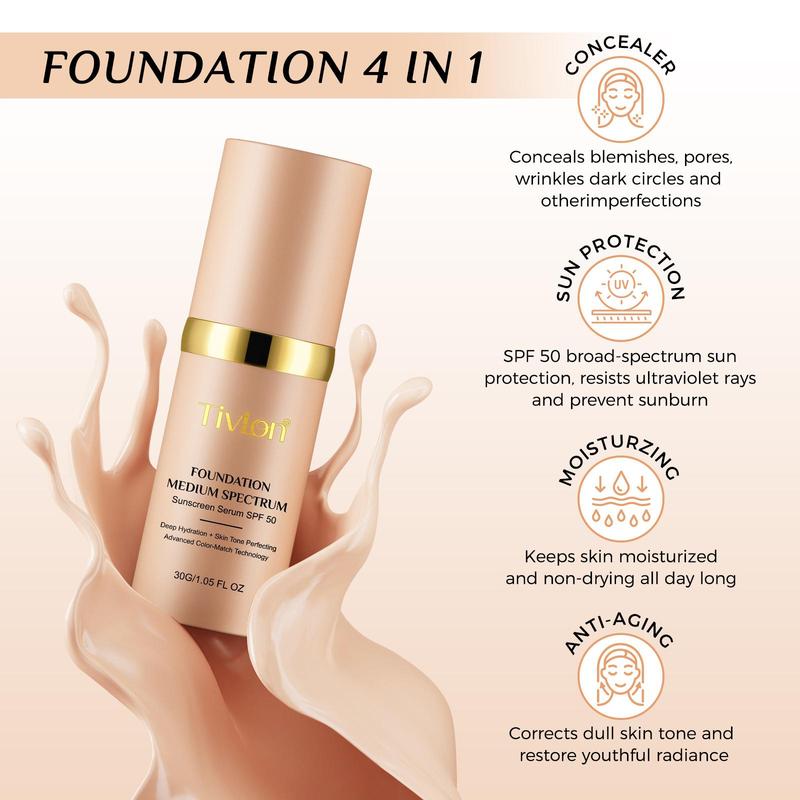 Long-lasting Hydrating Foundation, Moisturizing Full Coverage Flawless Makeup Cream, Lightweight Concealer Foundation, Makeup Product for Women & Girls