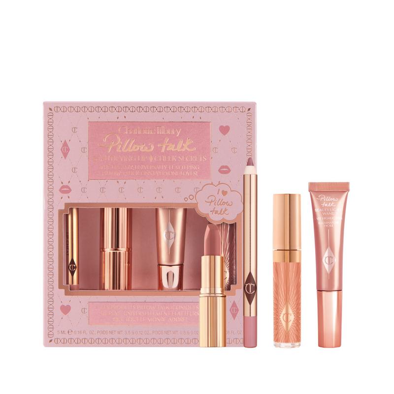 Charlotte Tillbury Pillow Talk Beautifying Lip and Cheek Secrets Set with Matte Lipstick, Lip Liner, Gloss, and Beauty Light Wand - Lipgloss