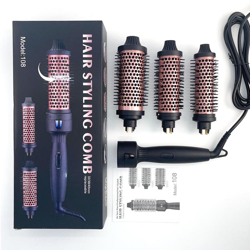 3 in 1 Curling Iron Brush, 1 Set Constant Temperature Hair Curling Wand with Replacement Heads, Hair Styling Tool for Home Salon Use, Christmas Gift