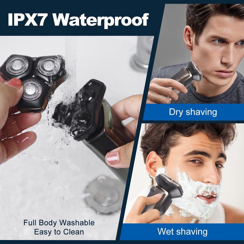 Electric Shaver, 1 Box Waterproof Electric Razor with Pop-Up Trimmer Head & Accessories, Wet and Dry Use Electric Shaver for Men