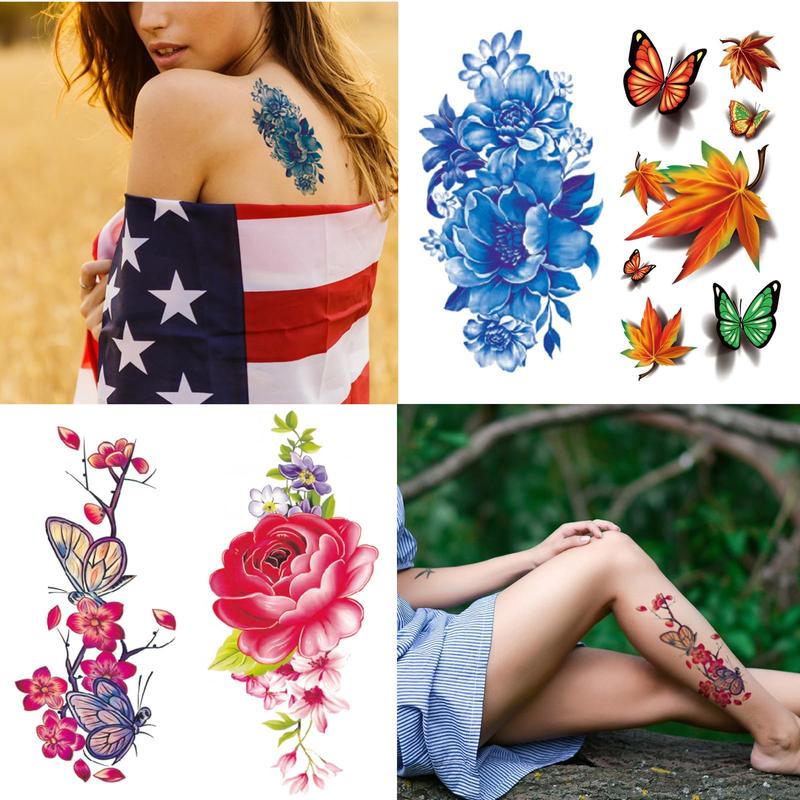 82 Sheets Flowers Tempor ary Tattoo Stickers, Roses, Butterflies and Multicolor Mixed Style Body Art Temporary Tattoos for Women,Girls Floral Waterproof