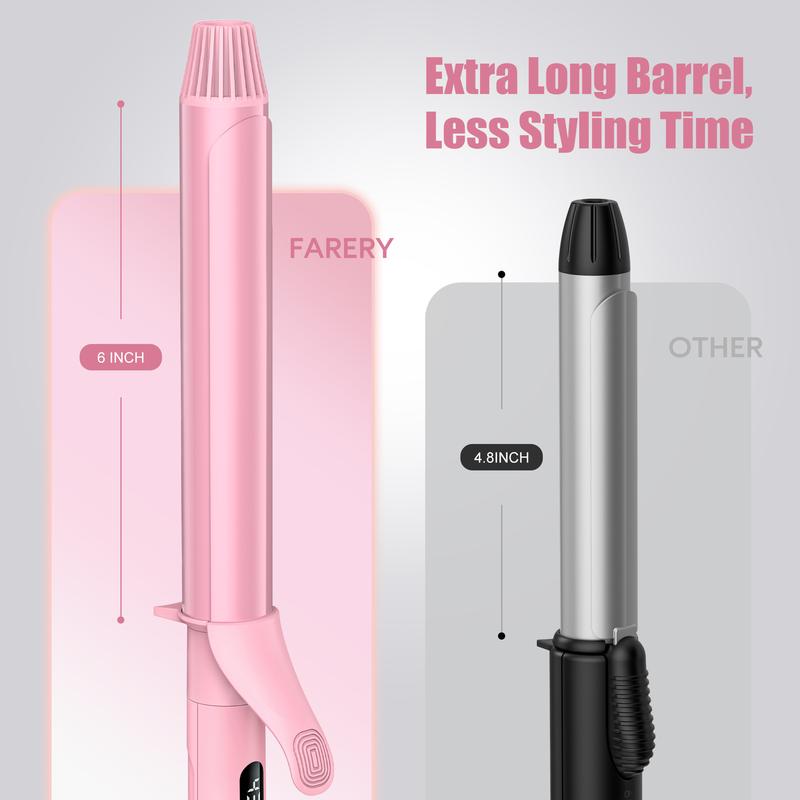 FARERY Long Barrel Curling Iron, 11 Adjustable Temp, Include Clips & Silicone Pad, Sakura Pink