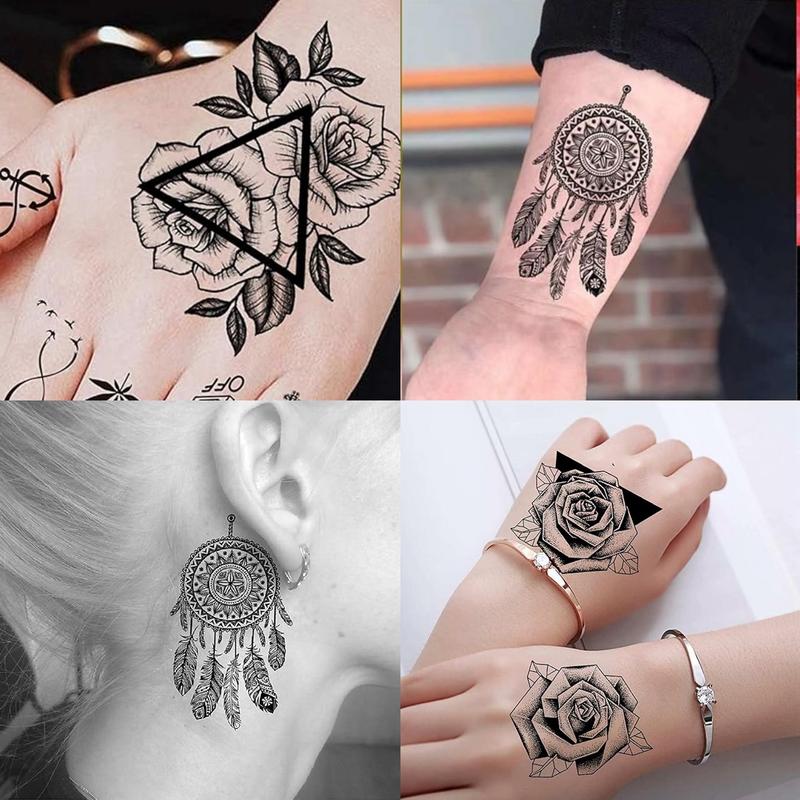 68 Sheets of Realistic Black Rose Peony Temporary Tattoos: Body Art for Women, Arm Sleeves with Snake-Inspired Floral Sketch Designs Flower Halloween