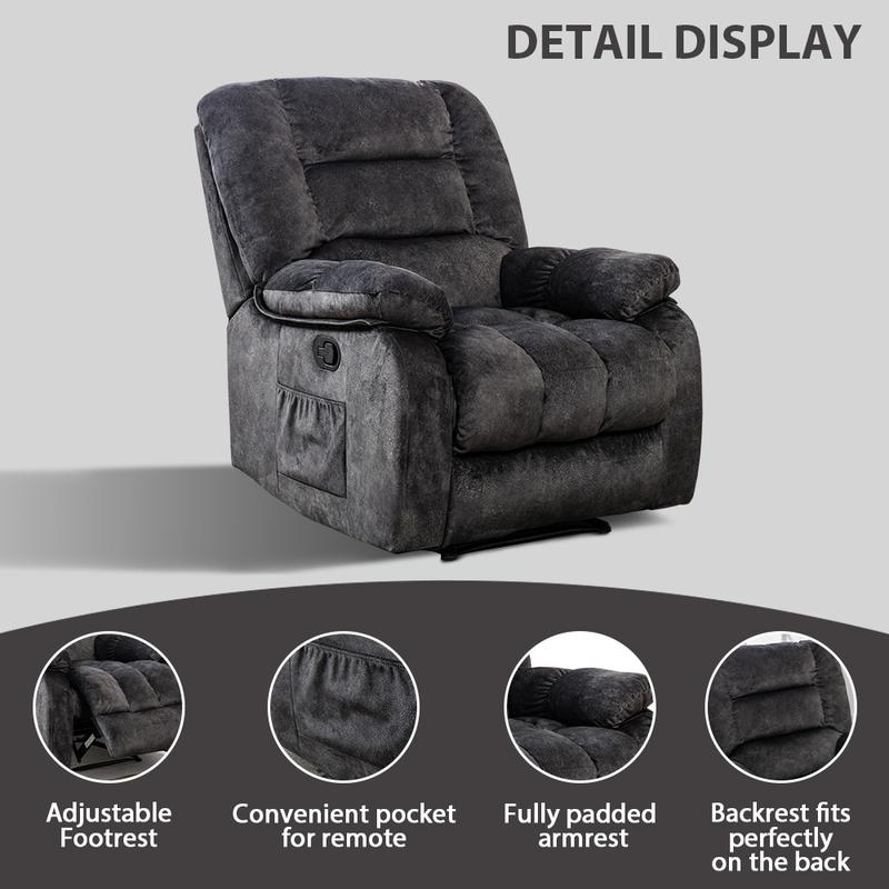 EBELLO Overstuffed Massage Recliner with Heat and Vibration, Soft Fabric Manual Reclining Chairs with Side Pocket for Living Room