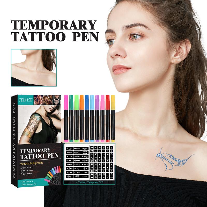 Temporary Tattoo Pen Set Face Arm Body Multi-color Painting DIY Makeup Graffiti Decoration Tattoo Pen DIY Template Temporary Tattoo Show Personality Enhance Charm