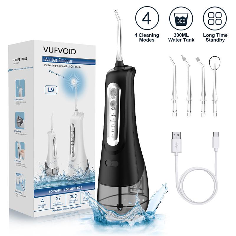 VUFVOID Classic Cordless Water Flosser, 4 Cleaning Modes, DIY Mode, USB Rechargeable, 300ml Big Tank, Oral Irrigator for Home and Travel