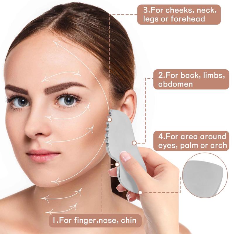 Stainless Steel Gua Sha Massage Board, Face Skin Care Massage Scraper Tool, Manual Gua Sha Lymphatic Drainage Massage Tool for Face, Neck and Around Lips with Storage Bag