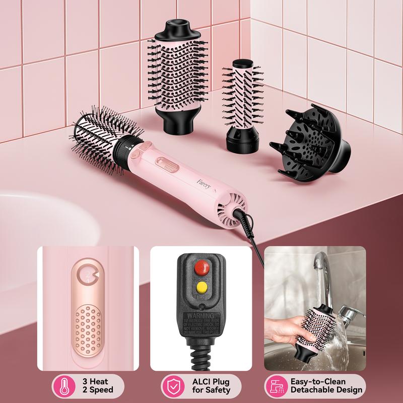 FARERY 4-in-1 Rotating Hair Dryer Brush Set with Interchangeable 1.25