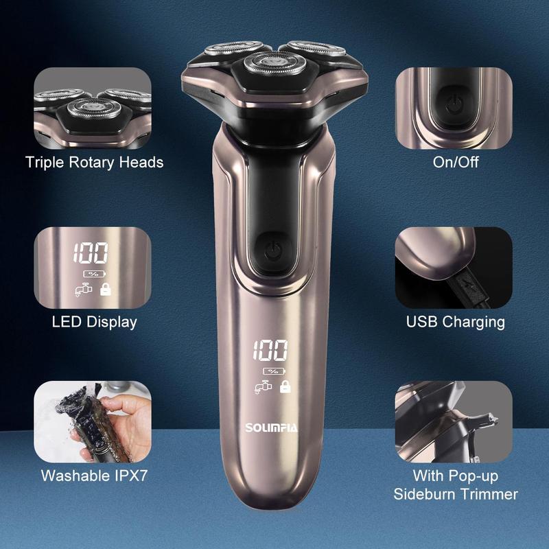 Electric Shaver, 1 Box Waterproof Electric Razor with Pop-Up Trimmer Head & Accessories, Wet and Dry Use Electric Shaver for Men