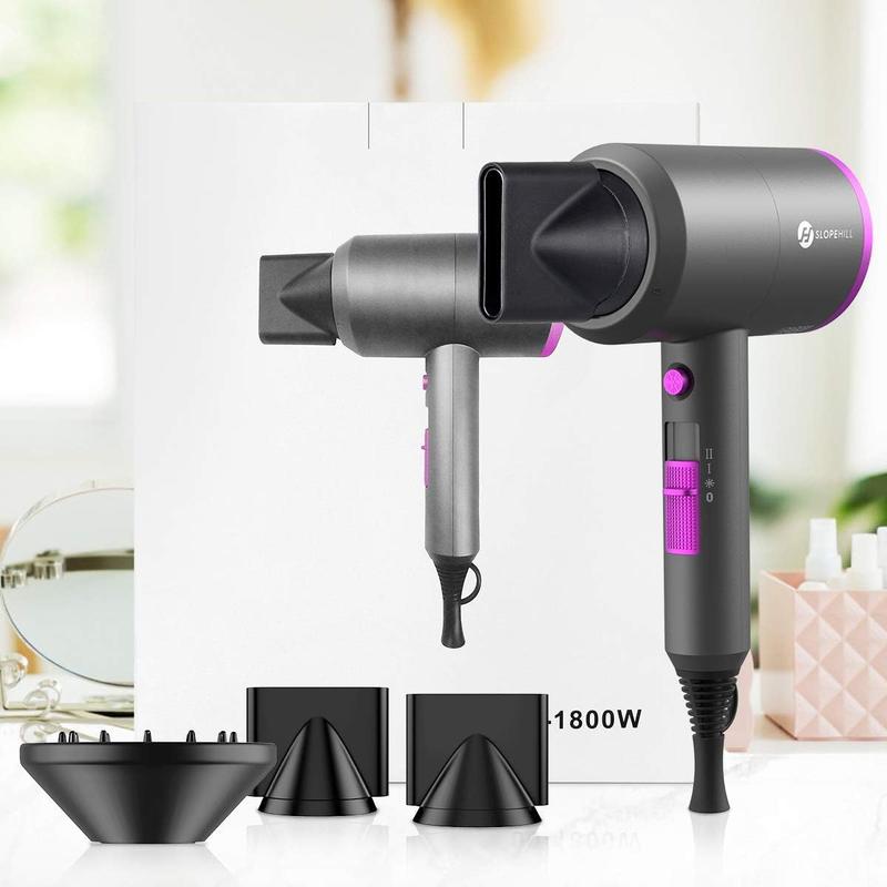 Professional Ionic Hair Dryer - 1800W Power, Fast Drying, Low Noise, with 2 Concentrator Nozzles and 1 Diffuser Attachments