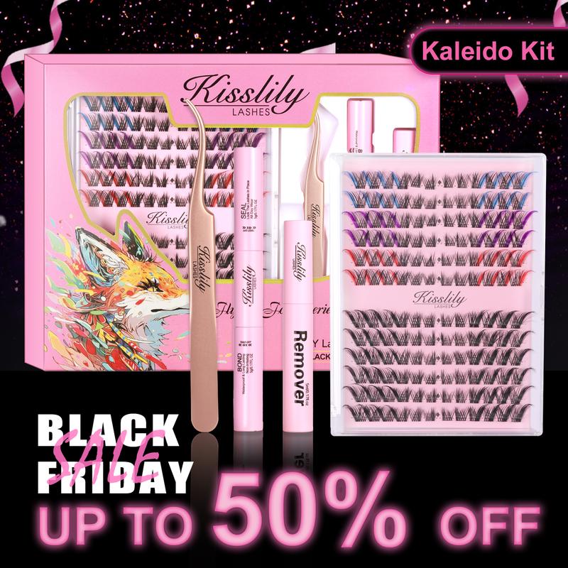 Kisslily Kaleido  Kit C Curl Volume Colored DIY   Cat Eye Eyelash Extensions Wispy Individual  Waterproof Long-Lasting   Easy To Apply  BlackFriday Sale Makeup wispy cluster