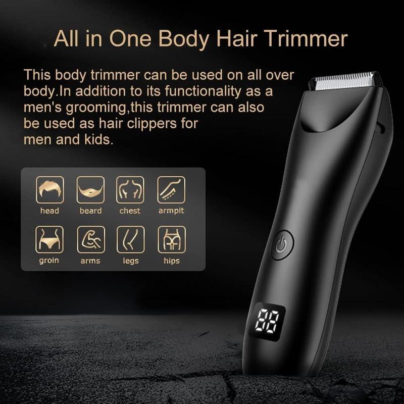 Electric Hair Trimmer for Men, 1 Box Waterproof Body Hair Trimmer Grooming Kit with LCD Display & Recharge Dock, Safety Hair Removal Tool for Men