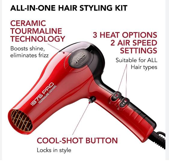 KISS 1875 Watt Pro Tourmaline Ceramic Styling Edition Hair Dryer, Styling Edition, Storage