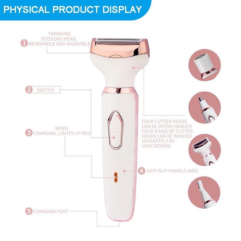 4 in 1 Electric Shaver, 1 Box Rechargeable Electric Hair Removal Tool, Portable Hair Removal Tool for Face, Nose, Legs, Underarms, Bikini, Body Care Products