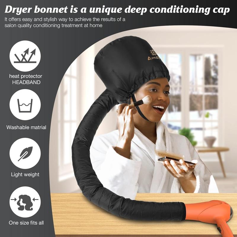 Bonnet Hood Hair Dryer Attachment - Soft, Adjustable Extra Large Bonnet Hair Dryer for Speeds Up Drying Time at Home, Easy to Use for Styling, Curling and Deep Conditioning (Black)