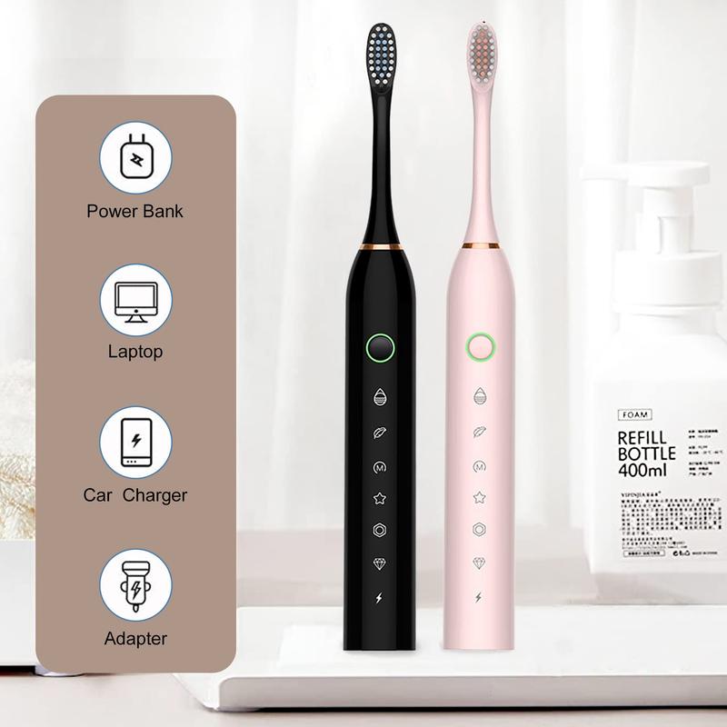 2 Pack Electric Toothbrush with 8 Brush Heads, IPX7 Waterproof 6 Modes 42000vpm with Smart Timers, Sonic Electric Toothbrush for Adults