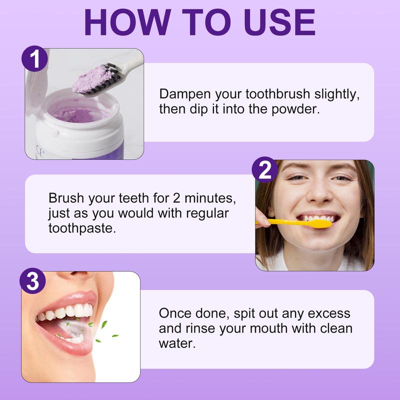 Yecuce Purple Color White Teeth Powder-Conceals Stains, No Sensitivity- Enamel-Safe Toothpaste Powder for Coffee, Tea, Food, Stains , Oral Deep Cleansing