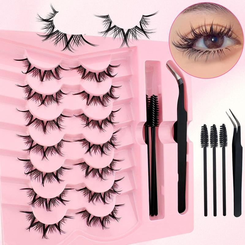 Natural False Eyelashes, 7 Pairs Natural Curling Eye Makeup Strip Lashes & 3 Counts Brushes & 1 Count Tweezers, Full Volume Eyelash for Lashes Extensions, Volumized False Eyelashes for Women and Girls Eye Makeup Enhancement, Christmas Gift