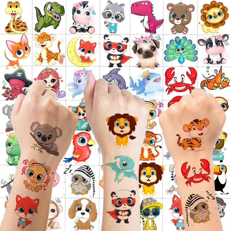 Animal Pattern Temporary Tattoo Sticker, 50pcs Cute Cartoon Fake Tattoo Decals, Colorful Body Art Decoration for Party Festivals Decor