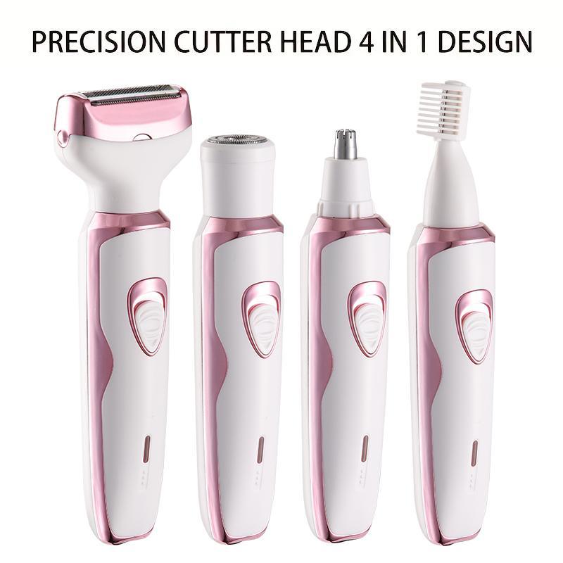 4 in 1 Electric Shaver, 1 Box Rechargeable Comfort Hair Removal Tool & Accessories, Epilator Hair, Portable Wet and Dry Use Hair Removal Tool for Face, Nose, Legs, Armpit, Bikini, Christmas Gift